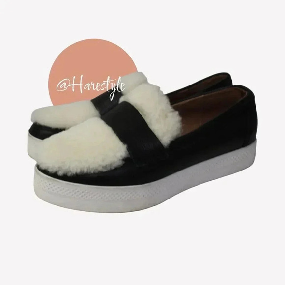 JUST BLACK platform loafer sneakers with Sherpa accents 36.5 - Picture 1 of 11